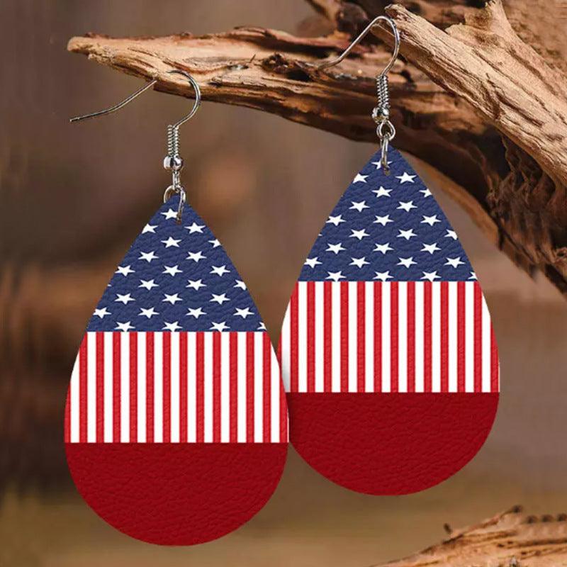 Earrings American USA Pattern Stars and Stripes PU Leather Teardrop 7a603c0a-842d-48db-bf68-4c7672723f40-Max Trendsi