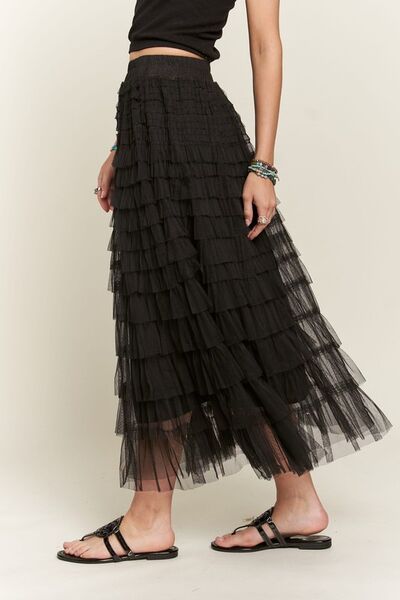 ADORA Mesh Midi Skirt Black Elastic Waist Layered 7a658e25-2e3e-4f6b-a879-cc0b07e75c68-Min Trendsi