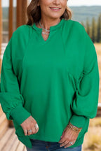Plus Size Notched Cutout Hem Long Sleeve Sweatshirt