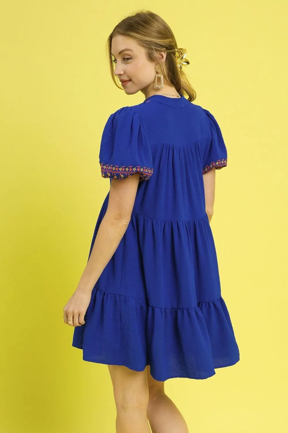 Umgee Mini Dress Dark Blue Floral Trim Embroidered Puff Short Sleeve Ruffled 7a9044a1-7eb5-4a31-b552-89d6457e9d92-Max-Origin Trendsi