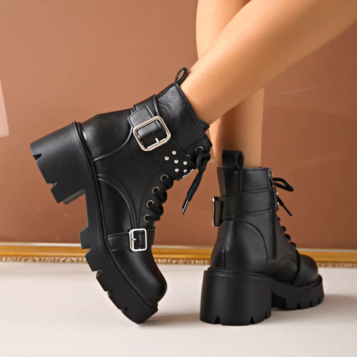 Women's Boots Pu Leather Block High Heels Round Toe Shoes 7a961266d63e4dc883f29e208ca5b3ce-Max-Origin Trendsi