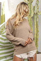 BiBi V-neck Sweater Latte Raw Edged Popcorn Texture Oversized Pullover 7aa97d621a9b4143858b5a6ff16aba50-Max-Origin Trendsi