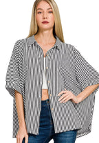Zenana Women Oversized Shirt Black Stripe Short Sleeve Top BLACK 7ab9fca108524c54b9b379824f1a9989-Max-Origin Trendsi