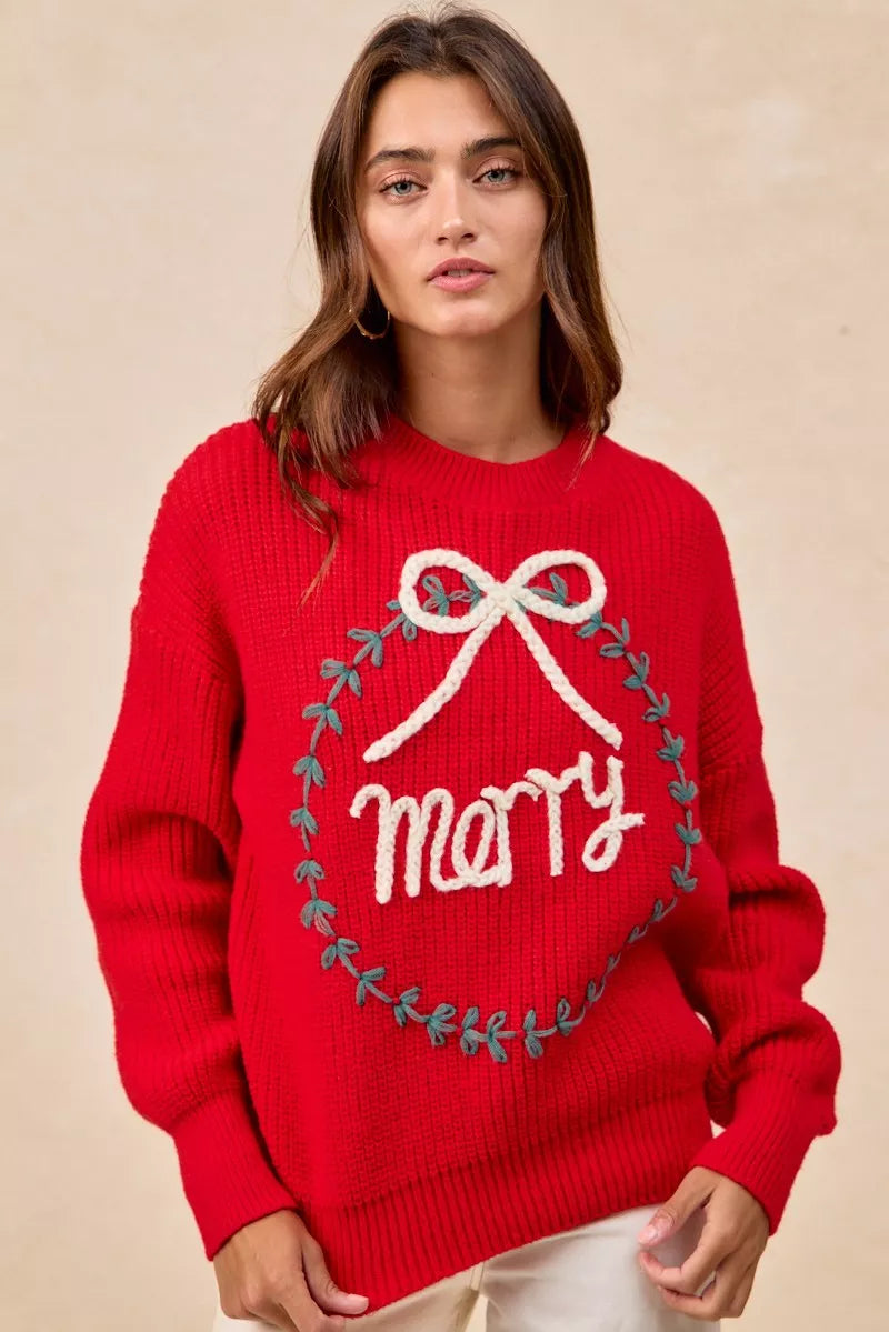 BiBi Christmas Womens Pullover Red Wreath Merry Letter Knit Top 7ac33bb01c514784be80d782cee7f6e4-Max-Origin Trendsi