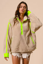 BiBi Womens Sherpa Jacket Neon Green Contrast Edge Half Zip Up Outwear 7ac615c1c85e4f48a544f7ab6582bab4-Max-Origin Trendsi