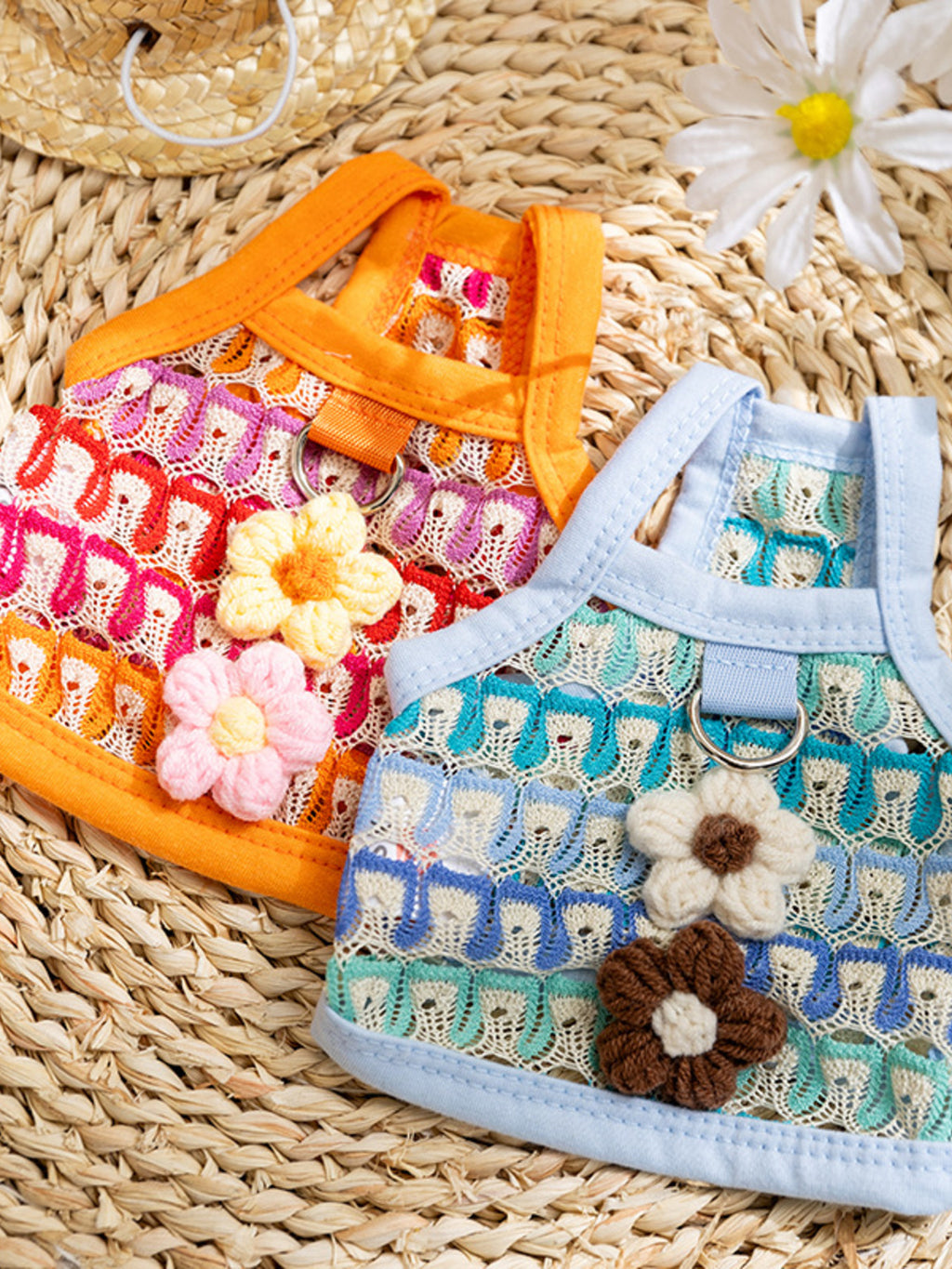 Floral Breathable Pet Top with Lace and Embroidered Details, Polyester, Imported