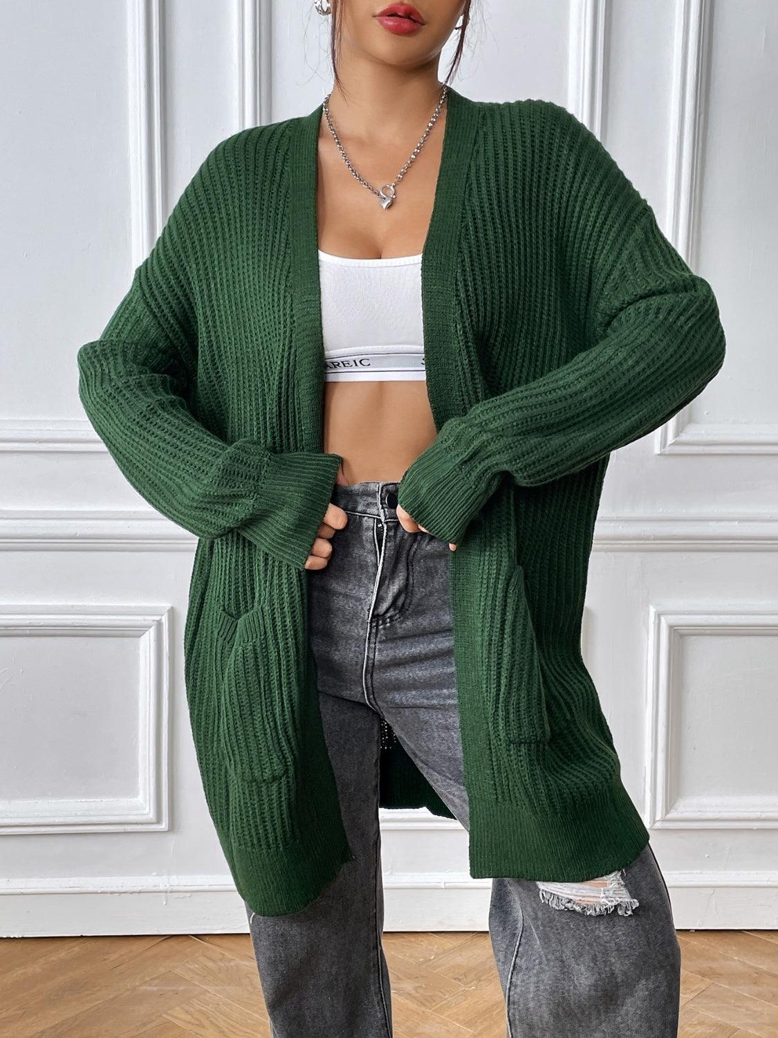 Knit Long Cardigan Open Front Long Sleeve Pocketed Knitwear 7ace6a63-a30f-41fe-962a-19a45439d90e-Max Trendsi