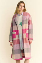 Davi & Dani USA Women Coat Longline Tied Striped Color Block Collared Belted Hot Pink Multicolor 7aeb9816-f5af-46b2-bf34-cec07fa6def3-Max Trendsi