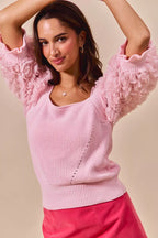 SO ME Rosette Sleeves Blouse Square Neck Sweater Knit Top Light Pink 7af35592-5abf-47a2-9106-9f0f26344fa1-Max-Origin Trendsi