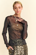 Glitter Mesh Black Top Sheer Davi & Dani USA Long Sleeve with Lettuce Hem Black 7af4fd1f-cc44-4d76-b1b4-4facdcd15939-Max Trendsi