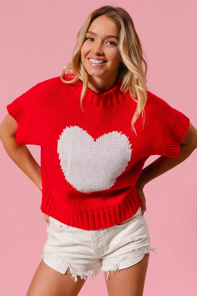 BiBi Valentines Sweater Red Rib Top White Banded Heart Pattern 7af994884ba84bdd981fd8b8753d70bb-Max-Origin Trendsi