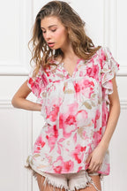 BiBi Blouse Ruffled Floral Print Flutter Sheer Top Short Sleeve 7b027ced1b994cfcb290275b840c85e0-Max-Origin Trendsi