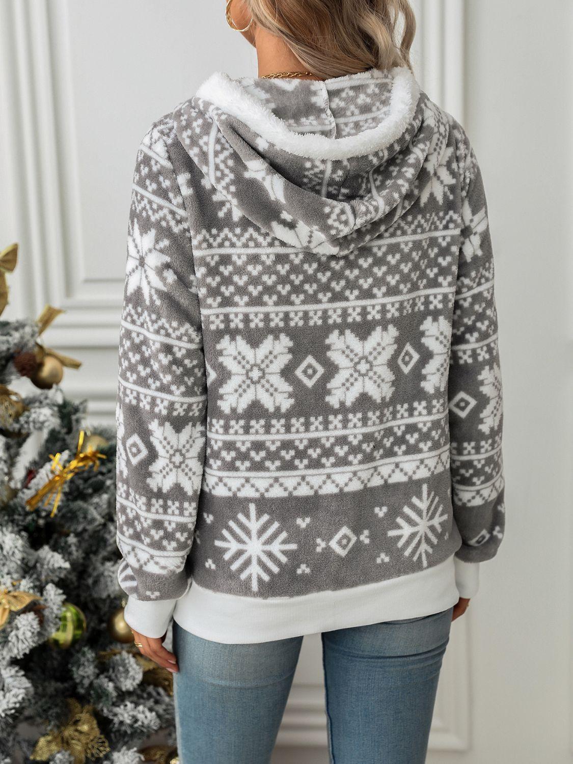 Christmas Jacket Women Snowflake Zip Up Hooded Warm Outerwear 7b0528da-0d61-4f58-b262-704fe65fa0d1-Max Trendsi
