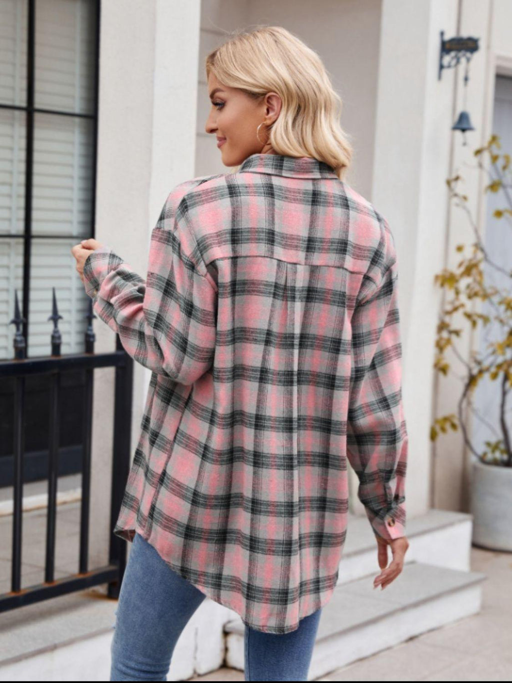 Pocketed Plaid Shirt Collared Neck Long Sleeve Button up 7b0e6e77-d30f-4e77-a894-86cc2beabd0b-Max Trendsi