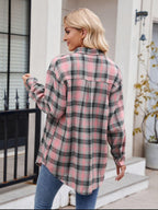 Pocketed Plaid Shirt Collared Neck Long Sleeve Button up 7b0e6e77-d30f-4e77-a894-86cc2beabd0b-Max Trendsi