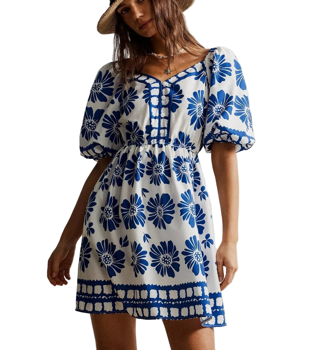 Floral Print Puff Sleeve Mini Dress