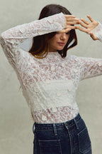 SO ME Womens Blouse Lace Off White Long Sleeve 3d Effect Floral Layering Top 7b523eb7acaf4a6d868e9239606d26cf-Max-Origin Trendsi