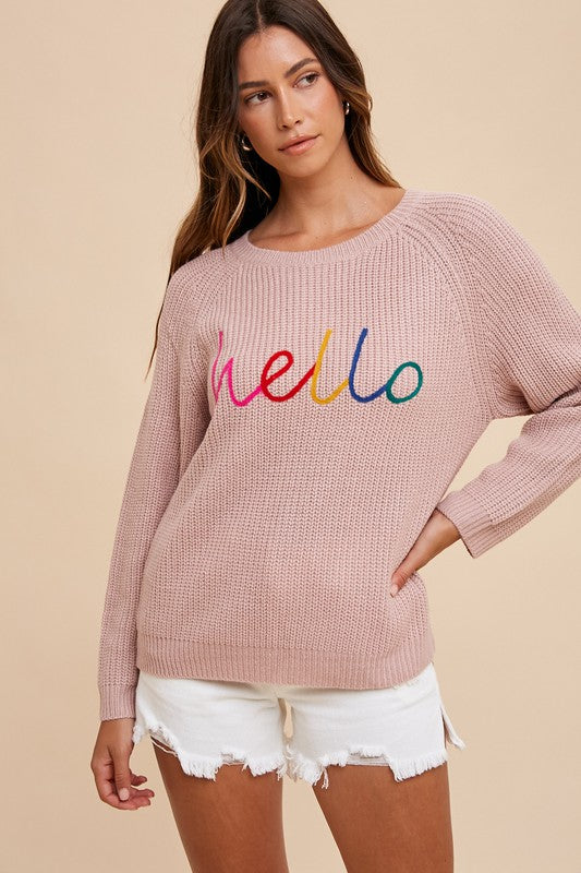 Women's Sweater Annie Wear Mauve HELLO Embroidered Raglan Long Sleeve 7b6563fe-0df1-41b7-ba58-924a64e375cb-Max Trendsi