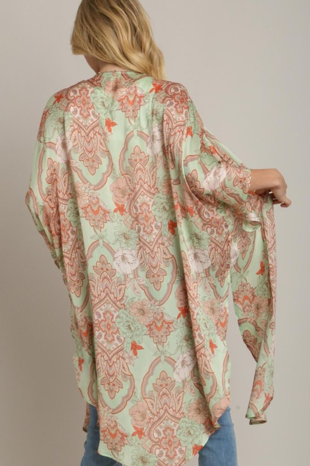 Umgee Kimono Floral Mixed Print Open Front with Ruffle Sleeves 7b738efc-0269-4d3b-9a85-f450e8ac3bba-Max Trendsi