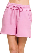 Zenana Fleece Raw Hem Shorts With Drawstring Waist and Pockets MAUVE 7b74601f-08b1-4069-bea1-633620d6c4a1-Max-Origin Trendsi