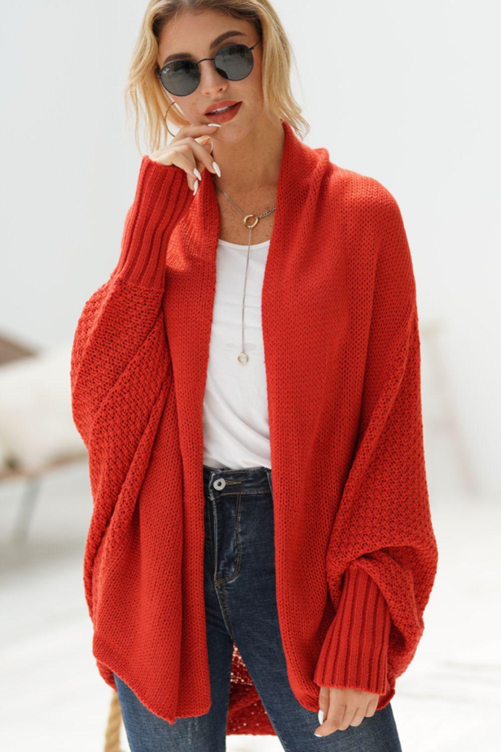 Knit Cardigan Oversized Batwing Long Sleeve Open for Women