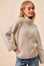 BiBi Womens Knit Top Taupe Two Tone Rib Texured with Zip Up Collared Sweater 7b8d7c43623743edbe9d225359660fe9-Max-Origin Trendsi