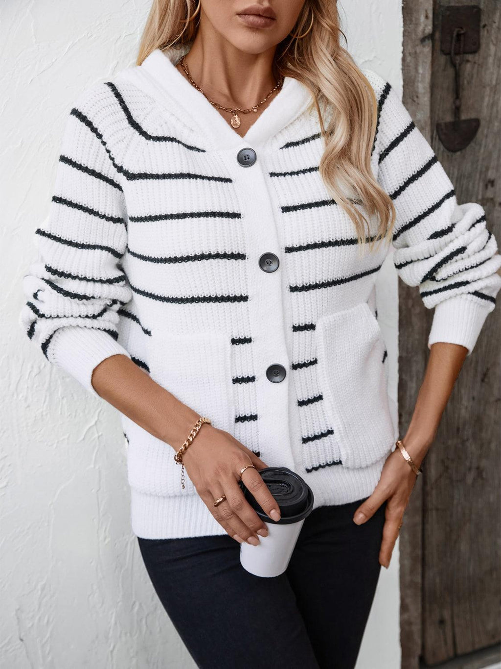 Striped Cardigan Button Up Long Sleeve Hooded Knitwear 7b8daf05-3b11-4ae7-b5e2-a54e5f3c5232-Max Trendsi