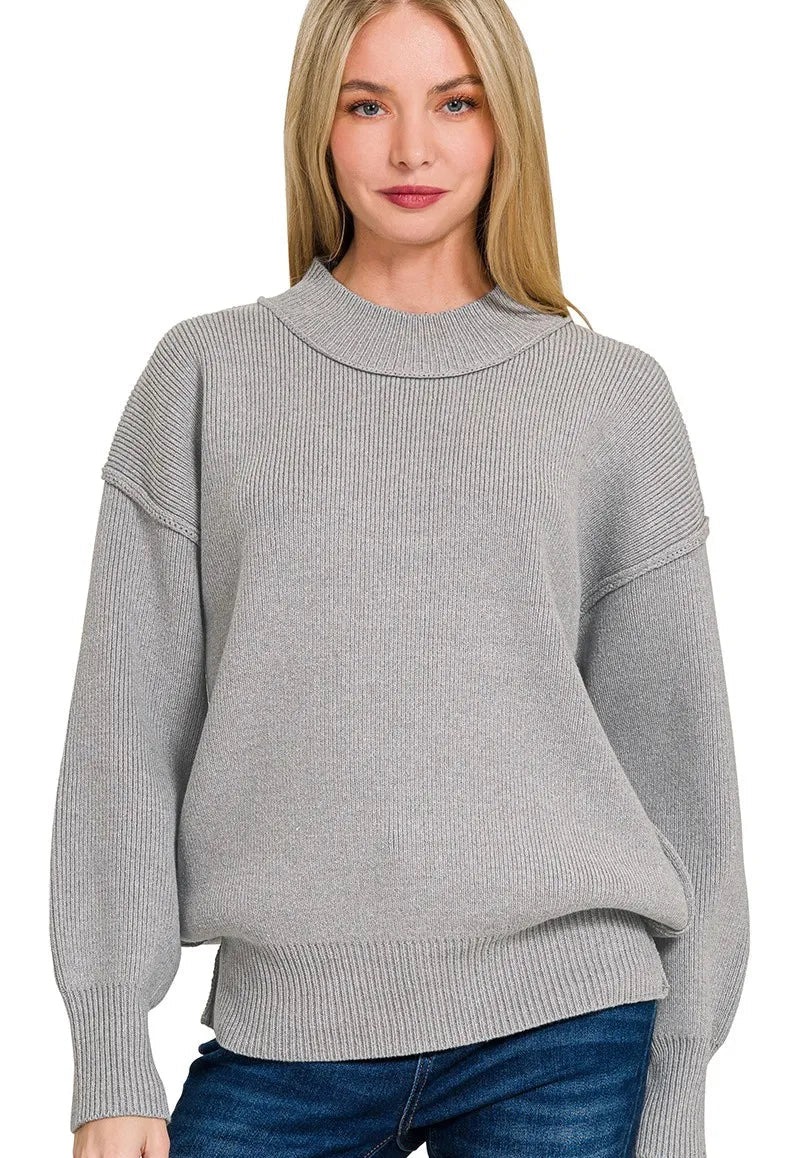 Zenana Wide Neckband Drop Shoulder Sweater