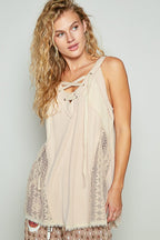 POL Tank Top Lace Up Crochet Lace Beige Sleeveless Blouse 7b941ae2-870d-4291-b308-eb43a9bf93f0-Max Trendsi
