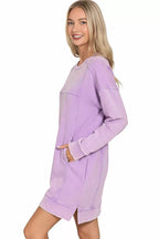 Zenana Dress Lavender French Terry Acid Washed Long Sleeve with Pockets 7b99c455-9e5b-4283-b68e-433ac4e9711a-Max-Origin Trendsi