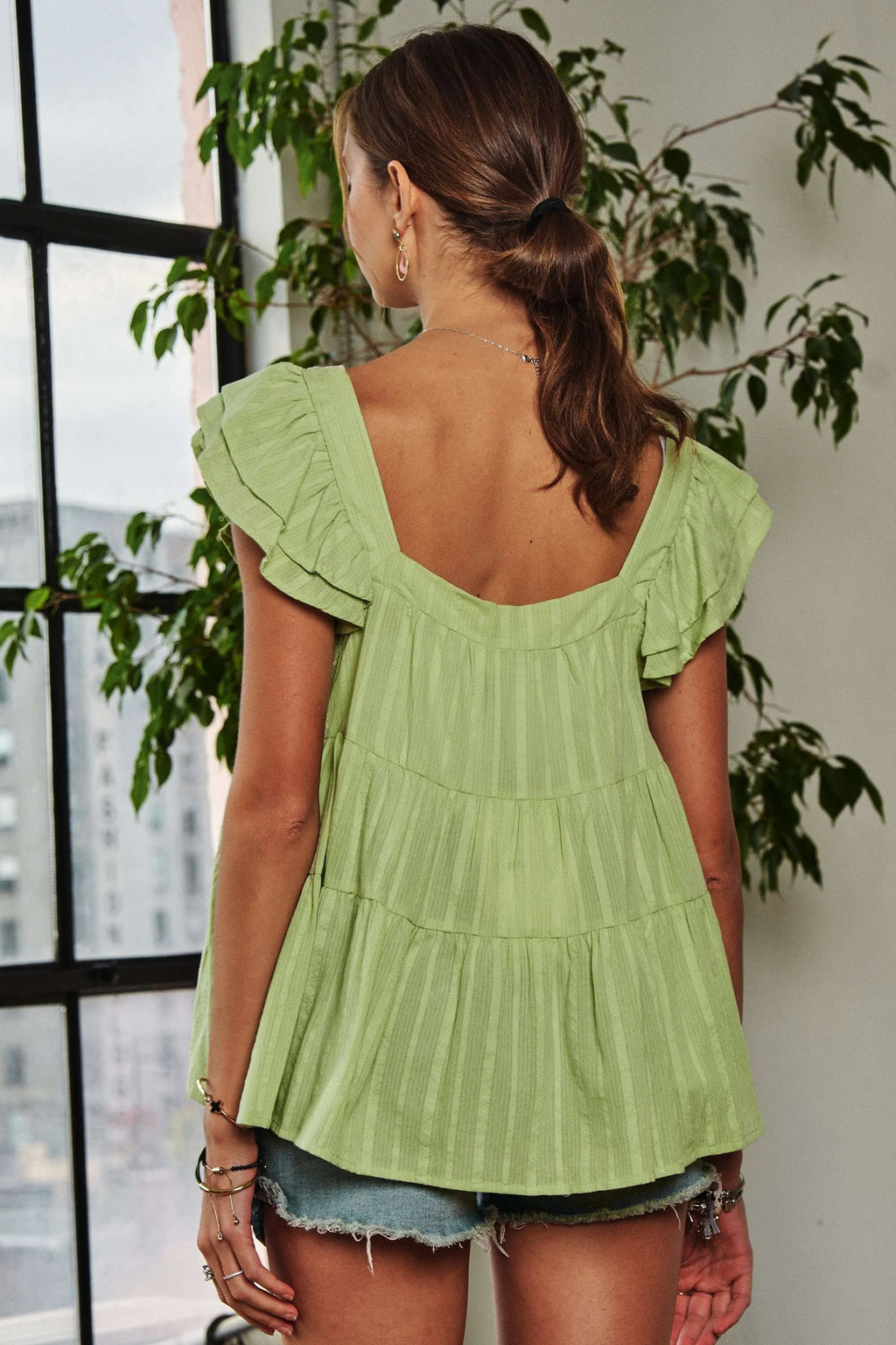 ADORA Ruffle Tunic Top Short Sleeve Babydoll Blouse