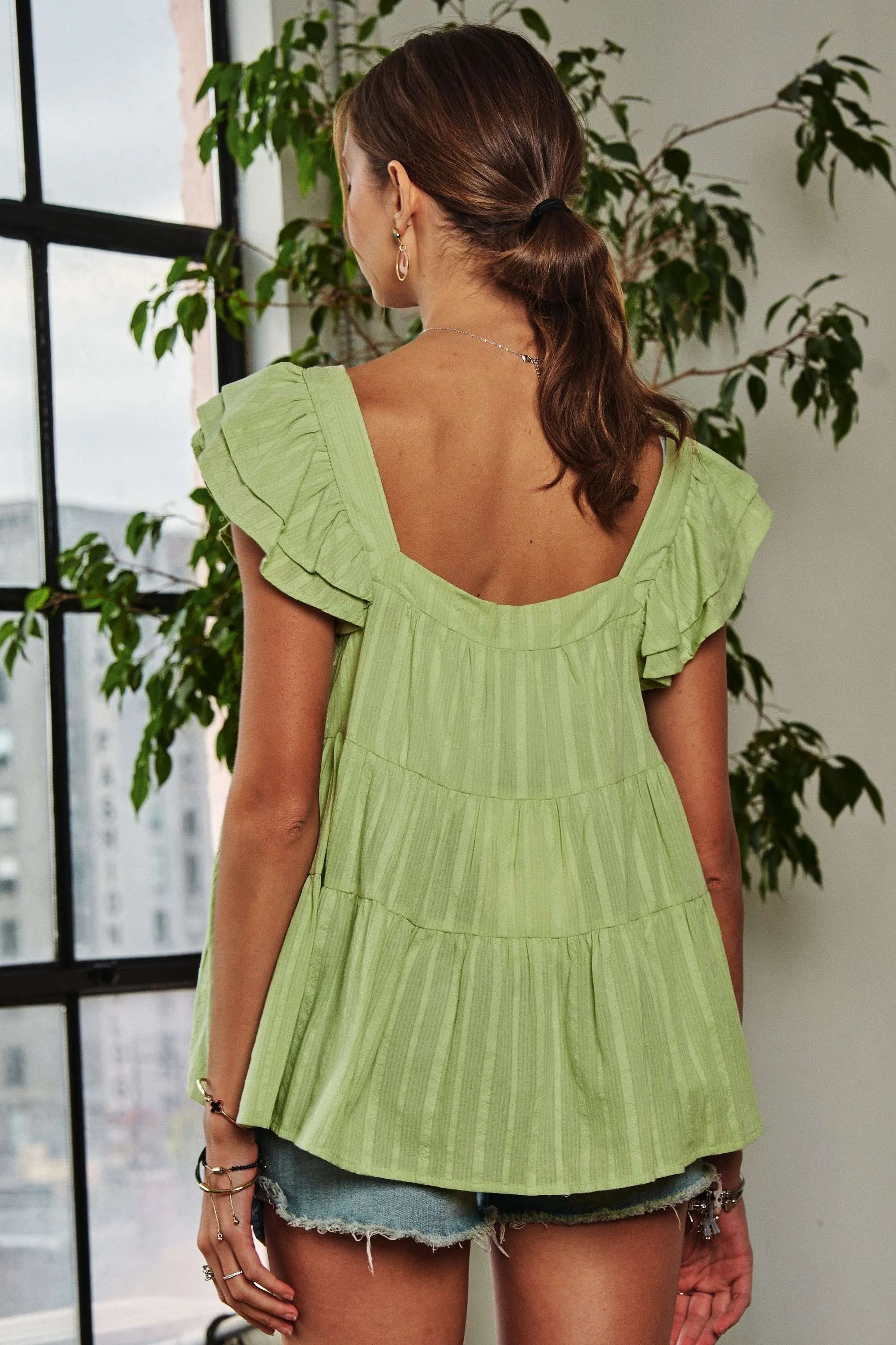 ADORA Ruffle Tunic Top Short Sleeve Babydoll Blouse