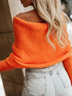 Cropped Knit Top Twist Off Shoulder Long Sleeve Basic Style 7ba38873-821e-4375-88c3-ef6575749872-Max Trendsi