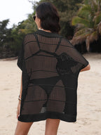 Cover-Up Dress Hollow Out Collared Neck Short Sleeve Sheer Openwork 7bb4d375-409a-4b3a-87fe-d019149994fc-Max Trendsi