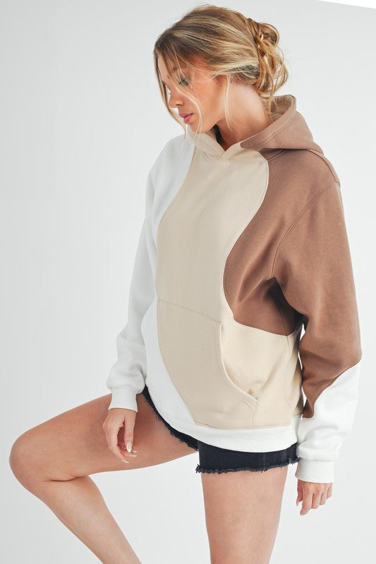 Aemi + Co Hoodie Sand Color Block with Kangaroo Pocket Long Sleeve 7bd8b2af-f69f-4cff-bf88-f00044268a85-Max Trendsi
