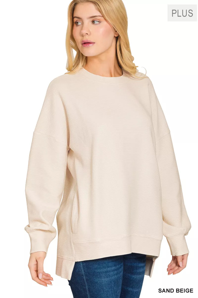 Zenana Sweatshirt Beige Acid Washed Double Ribbed Hi-low Plus Sizes Top 7bf1b559-a049-4ed9-a92b-b4e3b481ae8c-Max-Origin Trendsi