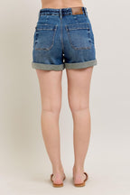 Judy Blue Denim Shorts Drawstring High Rise Cuff Dark Wash S-3XL 7c055508-0226-4b88-9150-f566115c34ed-Max Trendsi