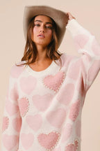 BiBi Womens Sweater Light Pink Heart Pattern with Pearl Detail 7c15fb9a91114a698a4ed7f97dee1da1-Max-Origin Trendsi