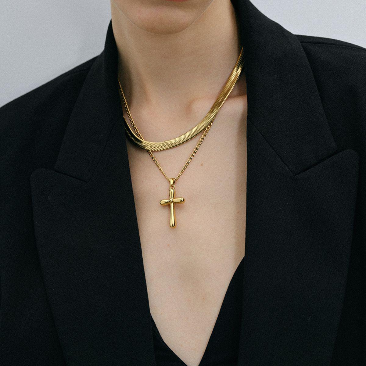 Necklace Gold Stainless Steel Cross Pendant 18K gold-plated Jewelry Gold One Size 7c382177-4f96-44bd-858c-fd82d51bc768-Max Trendsi