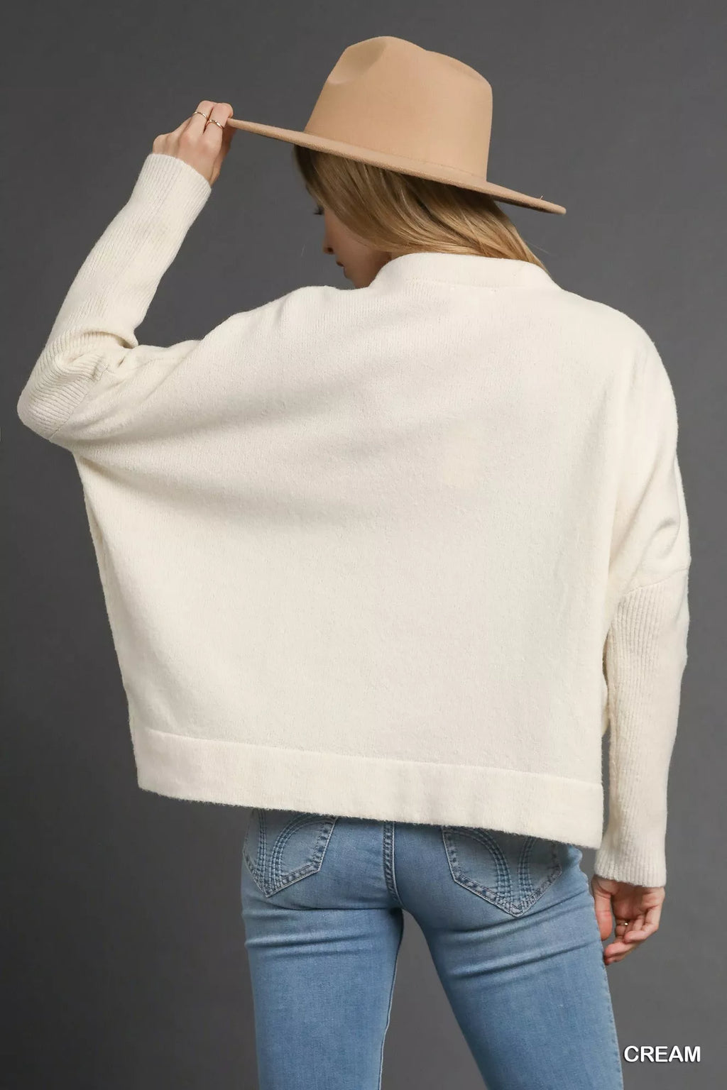 Umgee Womens Sweater Cream V-Neck with Wide Trim Detail Pullover 7c3cbd64-5cea-4a4d-9dd3-9d9743025044-Max-Origin Trendsi