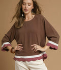 Umgee Women's Blouse Linen Blend Mocha Scalloped Hem Color Block Top MOCHA 7c41fe9c-2502-4143-969f-0bdd3e669248-Max-Origin Trendsi