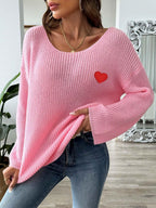 Sweater Heart Embroidered Boat Neck Dropped Shoulder Long Sleeve 7c4cc97a-626b-4b46-a576-f768fbb60619-Max Trendsi