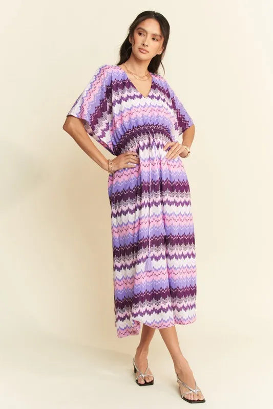 Davi & Dani Multi-Color Wavy Tie Waist Dress