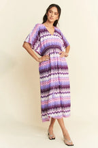Davi & Dani Midi Dress Lilac Multi Color Wavy Tie Waist Flowy Sleeve Lilac Multi 7c4e539e1f6e4ff4b8b2c35ea0e06fa2-Max-Origin Trendsi