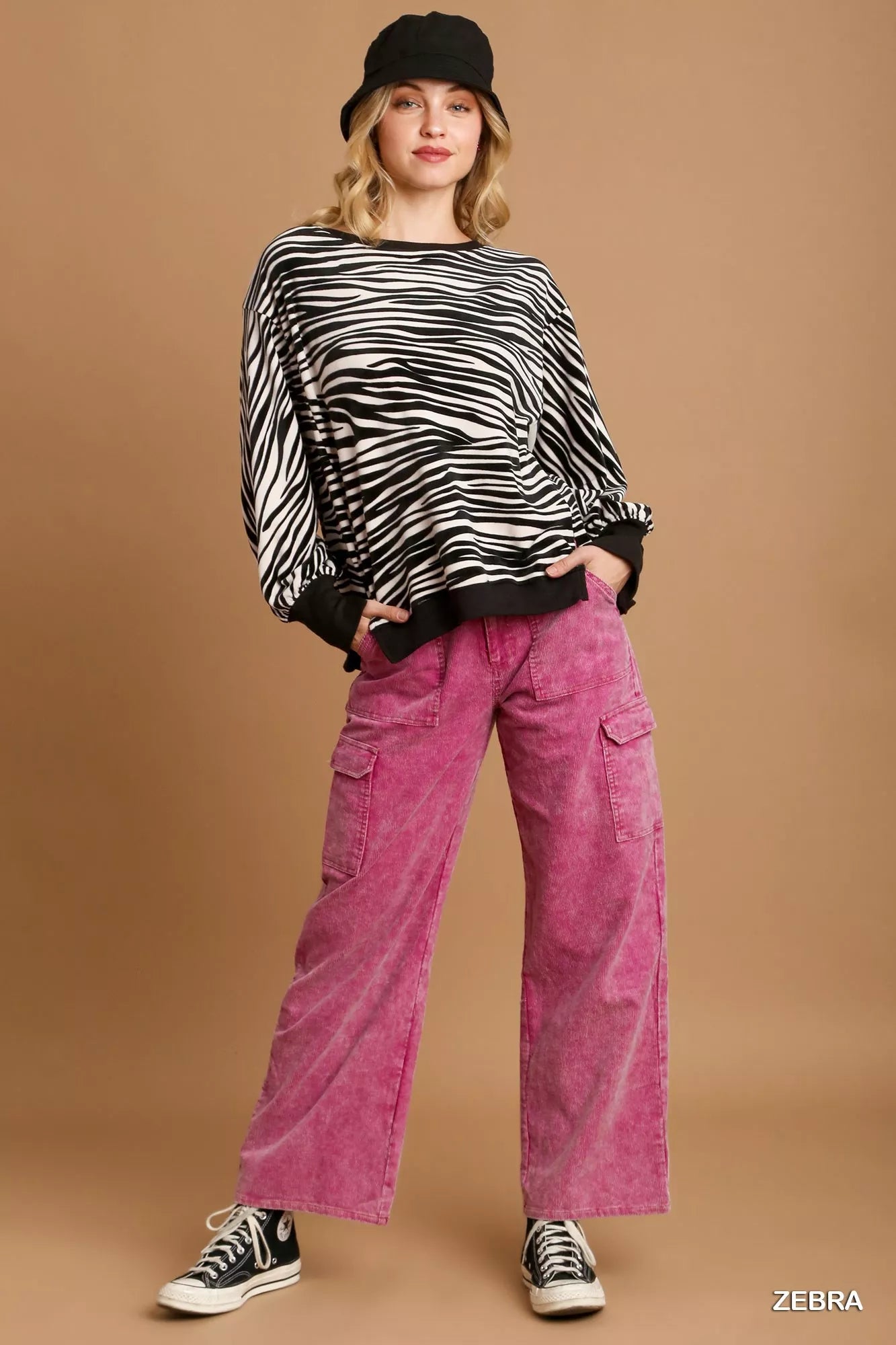 Umgee Sweater Shirt Zebra Striped Fleece Womens Pullover 7c5a9a1b-b11e-4287-8e81-0b339441b3e6-Max-Origin Trendsi