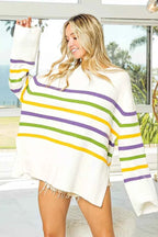 BiBi Women Sweater Ivory Multi Stripe Mardi Gras Ribbed Hem Knit Top 7c63f8e29d3e46eb94bf898a9e458554-Max-Origin Trendsi