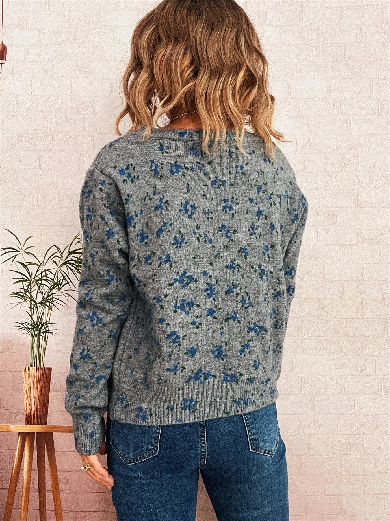 Women's Cardigan Floral Button-Up Long Sleeve Knit Round Neck 7c680b91911c419d848880595e0f1d53-Max-Origin Trendsi