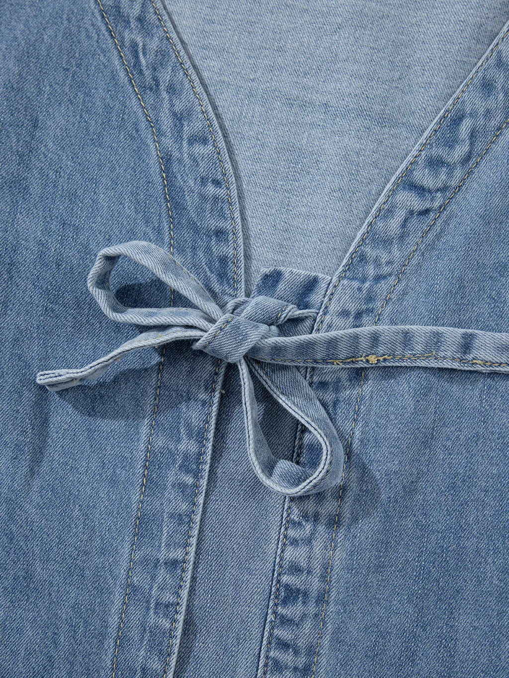 Women's Denim Top Tied Front Puff Long Sleeve Dusty Blue Blouse 7c737274890b4cb6b02bab405d5d9f00-Max-Origin Trendsi