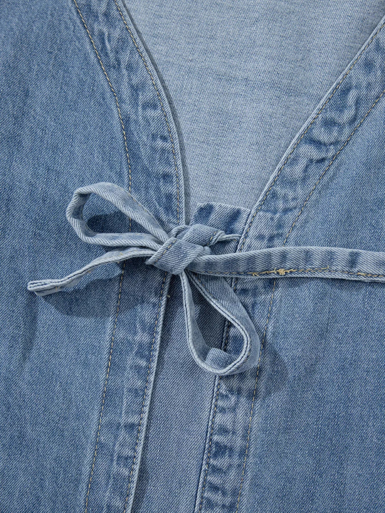 Women's Denim Top Tied Front Puff Long Sleeve Dusty Blue Blouse 7c737274890b4cb6b02bab405d5d9f00-Max-Origin Trendsi