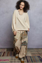 POL Balloon Sleeve Oversized Ribbed Top with Floral Pattern Contrast 7c943489-c921-4ee2-ba6e-54cd22380d24-Max-Origin Trendsi